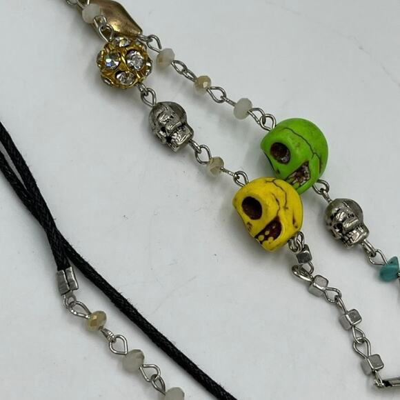 Silver Tone Black Cord
Multicolor Skull Mixed Media Edgy Gothic Necklace - Picture 4 of 8